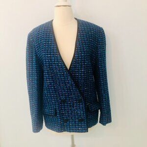 Vintage 80s Jaeger Cobalt Blue Textured Slub-Weave Blazer